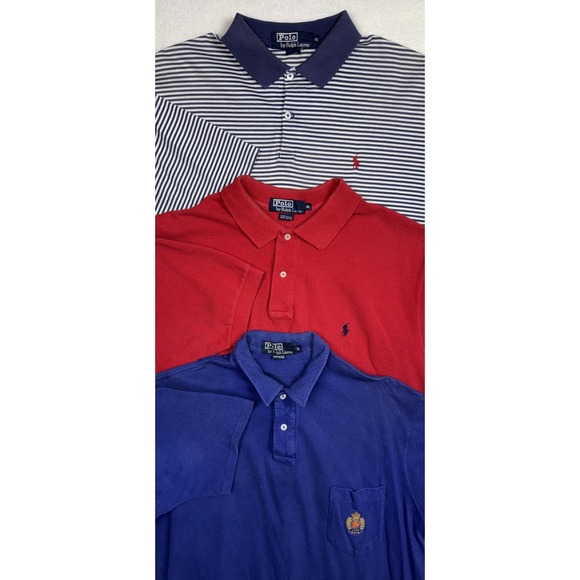 Polo Ralph Lauren Men's XL Polo Shirt Lot of 3 Crest Pony Red Stripe + Bonus VTG - Picture 1 of 15